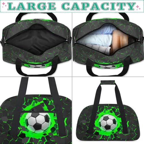 Green Soccer Kids Duffel Bag for Boys, Football Sports Gym Bag Overnight Travel Weekender Bag Lightweight Carry On Sleepovers Bag for School Practice Gymnastics - color: Soccer