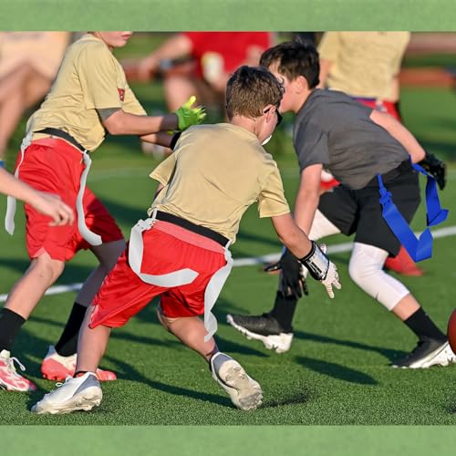 Wettarn 10/16 Player Flag Football Belts Adjustable Flag Football Set with Cones Bag for Youth Adults Kids Training Sport - color: Blue, White