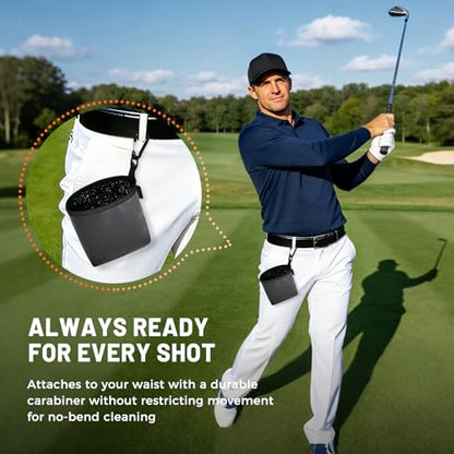 Golf Club and Ball Cleaning Bag with Waterproof Liner, Golf Ball Cleaner Pouch, Cleans Club Grooves and Balls, Detachable Clip, PU Leather Exterior, Golfer Gifts for Men
