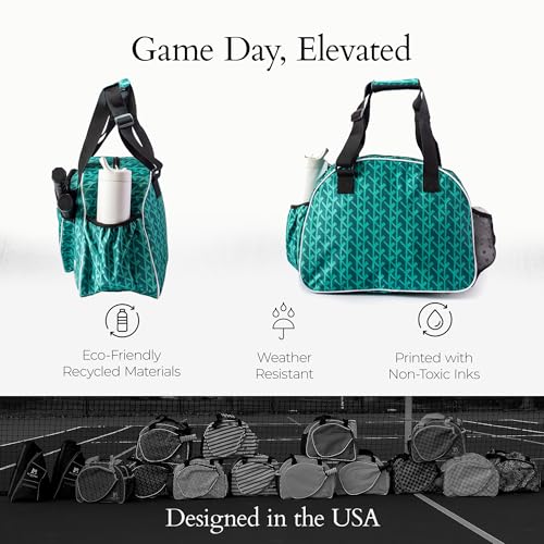 Pik’le’Ball Sport Premium Women's Pickleball Bag – Stylish and Versatile Sports Bag with Water Bottle Holder, Padded Paddle Pocket, and Spacious Design (fits 2+ Paddles!) - color: Court Couture Green