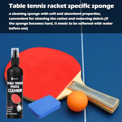 200ml Table Tennis Paddle Cleaner Spray, Restores Tackiness, Removes Dust, and Extends Rubber Life, Includes Sponge