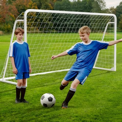 NAIZEA Soccer Goals - 24x8/21x7/18x7/12x6/16x7/10x6/8x6/6x4FT Soccer Goals for Backyard Training- Portable Metal Soccer Net for Youth & Adults - Heavy Duty Steel for Indoor Outdoor Games & Practice - size: 10ft x 6ft, style: Trainer-White/Steel