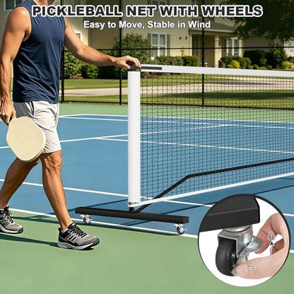 Portable Pickleball Net with Wheels, 22 FT & Half Court 11 FT Pickle Ball Net System with Carrying Bag for Driveway Backyard,Black