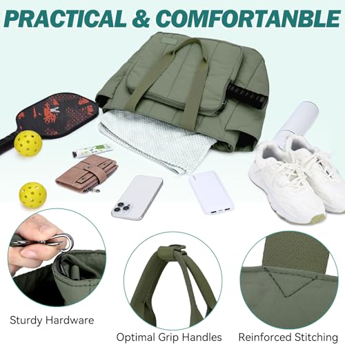 Chase Chic Pickleball Tote Bag for Women,Lightweight Puffer Quilted Pickle Ball Paddle Holder for Gym Sports - color: Green