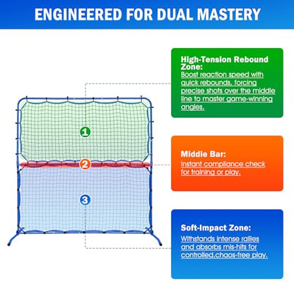 Pickleball Practice Rebounder Net Adjustable Angle for Dinks Volleys Solo Team Training Equipment, Mini Pickle Ball Net Portable Trainer for Outdoor Driveway Backyard Indoor Garage, Easy Setup - size: 6X6FT Adjustable