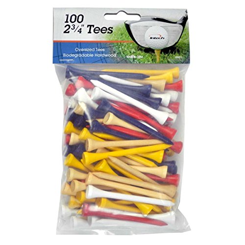 Intech 2-3/4 Inch Wooden Golf Tees, 100 and 500 Pack, Multiple Colors Available - color: Multi-Color, style: 100 Count Bag
