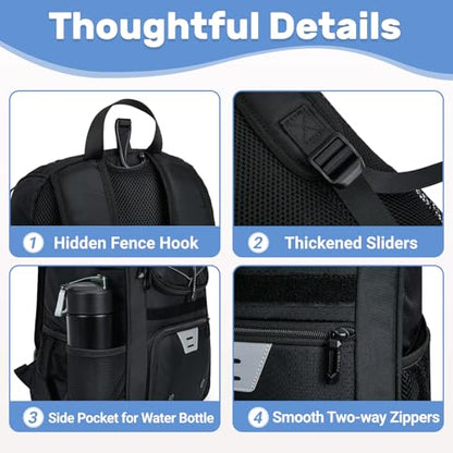 KAVIGOR Youth Baseball Bag, Softball Bag for Girls & Boys, Kids Tball Backpack with Shoes Compartment - color: Black