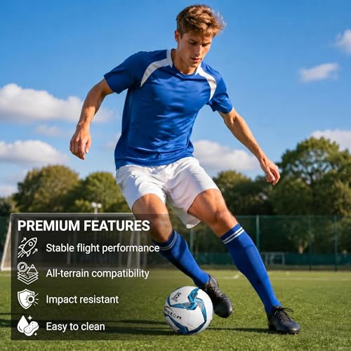 Senston Soccer Ball Size 4 & 5 with Air Pump and Needles - Durable PVC Training Football with Thickened Nylon Winding and Butyl Bladder for Shape Retention - High Value Soccer Set