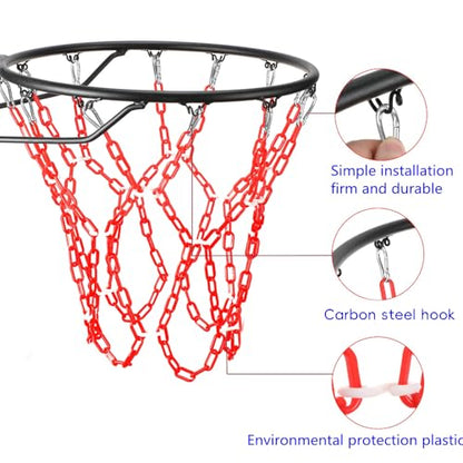 Basketball Net Replacement Heavy Duty,Resin Material, Anti-Rust Use Indoor Outdoor Standard 12-Ring Basketball Hoop - style: red