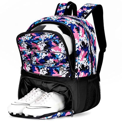 Hsmihair Youth Soccer Bag-Soccer Backpack&Backpack for Football Basketball,with Ball Compartment Separate Cleat Package - color: PinkCamo