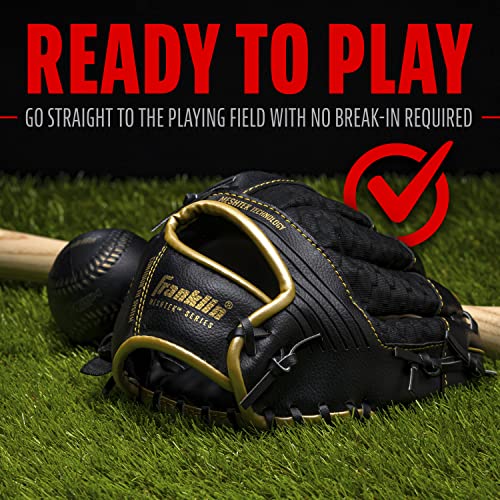 Franklin Sports Kids Baseball Glove + Foam Ball Sets - Meshtek Youth Teeball Gloves for Kids + Toddlers - Left + Right Hand Throw - 9.5" Inch - color: Black/Gold