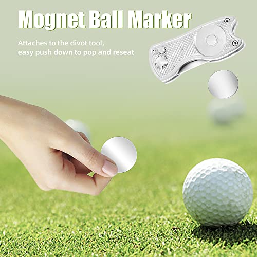 Mile High Life Golf Divot Repair Tool, All Metal Foldable Divot Tool with Pop-up Button & Magnetic Ball Marker, 2-6 Pack - color: 4 Pack Silver