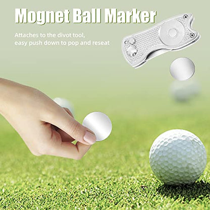 Mile High Life Golf Divot Repair Tool, All Metal Foldable Divot Tool with Pop-up Button & Magnetic Ball Marker, 2-6 Pack - color: 4 Pack Silver