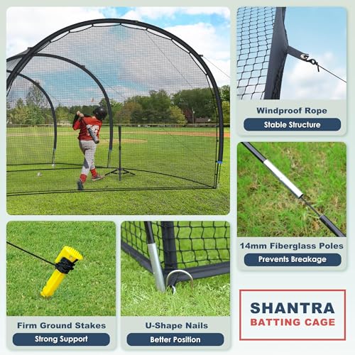 SHANTRA Batting Cage with Frame and Net, 13/22/30FT Baseball Batting Cage for Backyard, Baseball & Softball Hitting Cage Netting for Outdoor Hitting & Pitching Practice, Softball Baseball Cage - style: 22×13×9ft,Enclosed Door