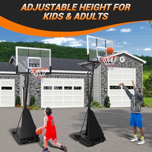 GarveeLife Basketball Hoop Outdoor 5.2-10 ft Portable, 47 in Shatterproof Backboard & Rebound Plate & Quick Adjustable Basketball Goal System for Kids/Adults in Swimming Pool/Driveway/Backyard