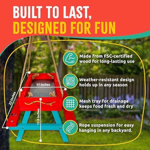 SparkJump Picnic Table Bird and Squirrel Feeder Kit, DIY Woodworking Project for Kids and Families, Complete Tools and Paint Set, FSC-Certified Sustainable Wood, Backyard Nature Activity, Ages 6+