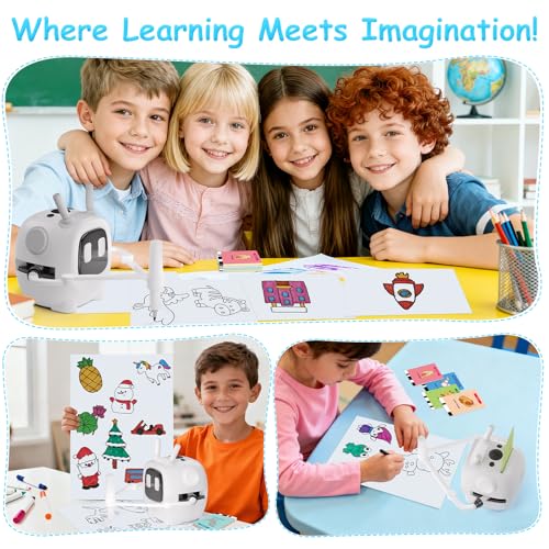 Drawing Robot for Kids: Interactive Educational Toy - Auto Drawing Machine with 192 Cards & 10 Pens - Montessori Learning Gifts for 3-8 Year Old Boys Girls - color: White