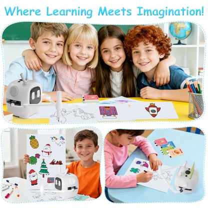 Drawing Robot for Kids: Interactive Educational Toy - Auto Drawing Machine with 192 Cards & 10 Pens - Montessori Learning Gifts for 3-8 Year Old Boys Girls - color: White