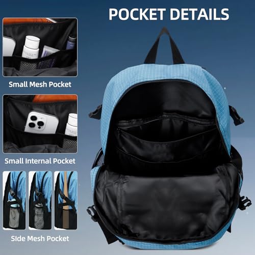 HUA ANGEL Basketball Backpack, Large Sports Bag with Separate Ball Holder & Shoe Compartment, Men/Women Gym Backpack for Basketball Soccer Volleyball - color: Blue