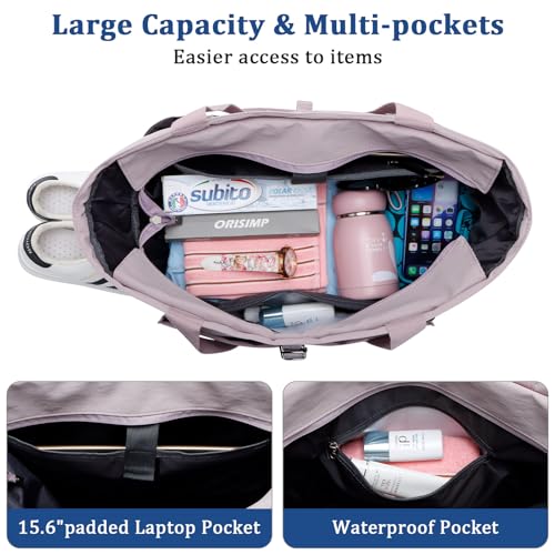 Tennis Gym Bag for Women, Tennis Tote Bag with Shoe Compartment & Wet Pocket, Tennis Racket Bag Holds 2-4 Rackets, Weekend Bag with Laptop Compartment for Men & Women - color: Purple