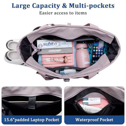 Tennis Gym Bag for Women, Tennis Tote Bag with Shoe Compartment & Wet Pocket, Tennis Racket Bag Holds 2-4 Rackets, Weekend Bag with Laptop Compartment for Men & Women - color: Purple