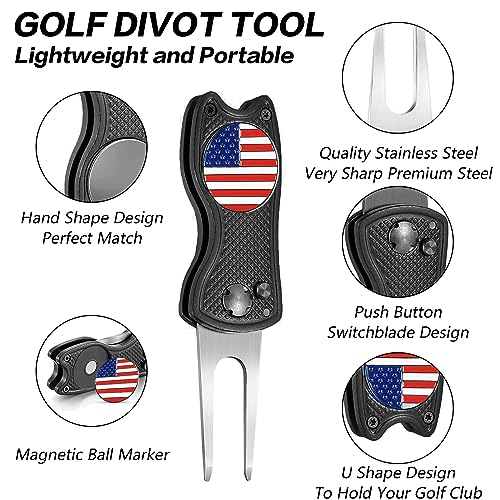 FINGER TEN Golf Divot Repair Tool and Ball Marker Switchblade Value Pack, Foldable Magnetic Stainless Steel with Pop-up Button for Men Women - color: 2 in Black+2 Ball Marker