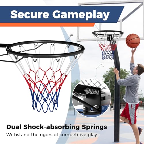 Goplus 18’’/15’’ Replacement Basketball Rim, Wall Door Mounted Basketball Hoop with All Weather Net, Indoor Outdoor Hanging Basketball Rim Goal Outside - size: 18", style: Black, Dual-spring