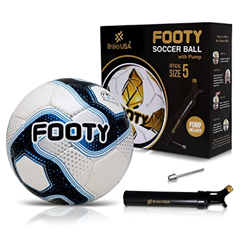 Footy - Size 5 Leather Soccer Ball with Pump - Professional Youth Training Ball - color: Blue