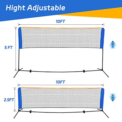 F2C Height Adjustable Portable Tennis Net, Badminton Net for Kids' Volleyball,Soccer Tennis,Pickleball, W/Steel Frame & Carrying Bag Indoor Outdoor Court Bench Backyard Driveway Gym,10FTX 5FT
