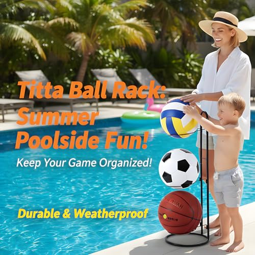 Tiita Basketball Ball Storage Rack, 3-Tier Garage Sport Equipment Organizer, Freestanding Ball Storage Holder Removable Vertical Display Stand for Volleyball, Soccer, Football & Basketball