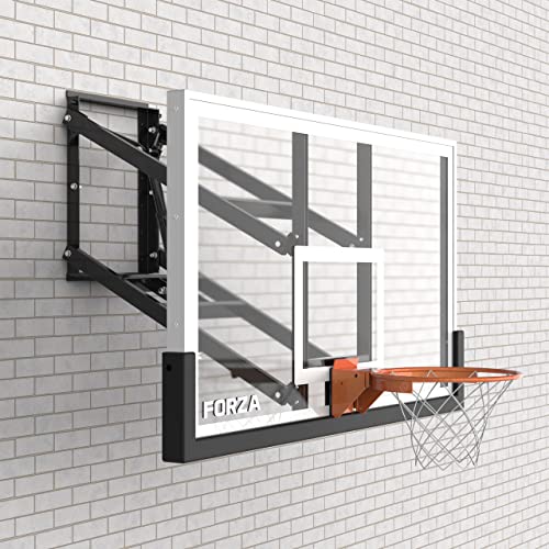 FORZA Wall Mounted Glass Basketball Backboard & Hoop - Adjustable Height with Breakaway Rim [3 Sizes]