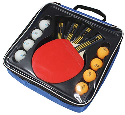 MAPOL Quality Ping Pong Paddle Set - 4 Professional Table Tennis Rackets/Paddles - 8 Premium 3-Star Balls, Portable Cover Case Holder Included
