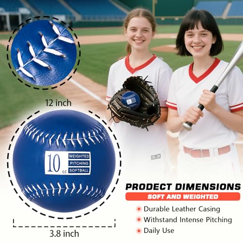 Set of 6 Weighted Softball - Training Softballs Weighted Balls for Softball with Drawstring Bag - 6oz to 12oz, 12 Inch - Help Increase Pitch Velocity - Great for All Skill Levels