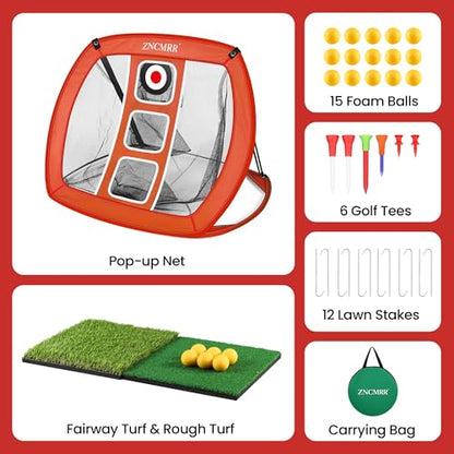 Pop Up Golf Chipping Net for Backyard & Indoor Practice Golf Target Training Aid Foldable Golf Hitting Net with Hitting Mats, Gift for Men, Golfer, Beginners