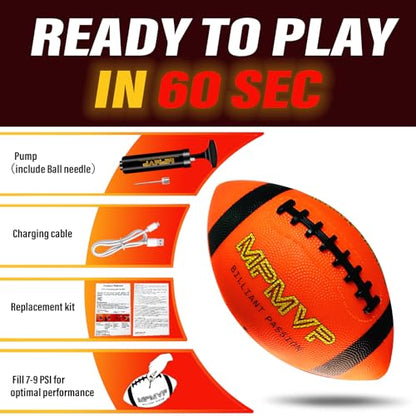 Glow in The Dark Football, Light Up LED Football Size 6, USB Rechargeable, Cool Outdoor Sports Boy Toys for Night Games, Birthday Gifts for Kids & Teens Age 6–12 - size: Size 6