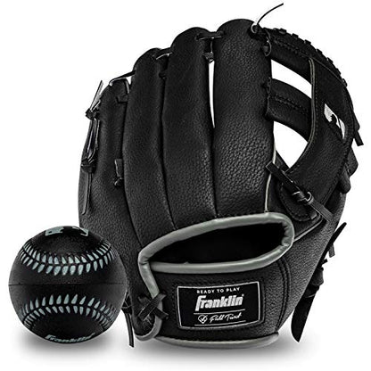 Franklin Sports Kids Baseball Gloves - RTP Youth Teeball Glove + Ball Set - Boys + Girls Teeball Mitt - 9.5" - color: Black/Silver