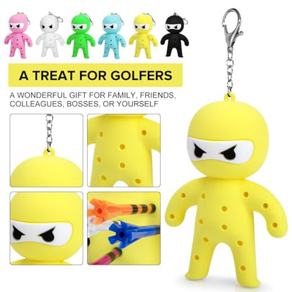 Golf Tee Holder, Ninja Portable Funny Golf Tees Holder Keychain Golf Gift Golf Accessories for Men & Women - color: Yellow