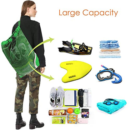 BeeGreen Mesh Drawstring Bag Swim Backpack for Beach Pool Sports Gym Draw String Cinch Bags for Swimming Soccer Basketball Gear Green - color: Green, style: Mesh Bag