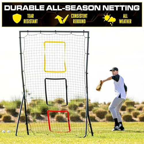 GoSports 6 x 4 ft Baseball & Softball Pitching and Fielding Rebounder - Pitch Back Net with 3 Target Zones