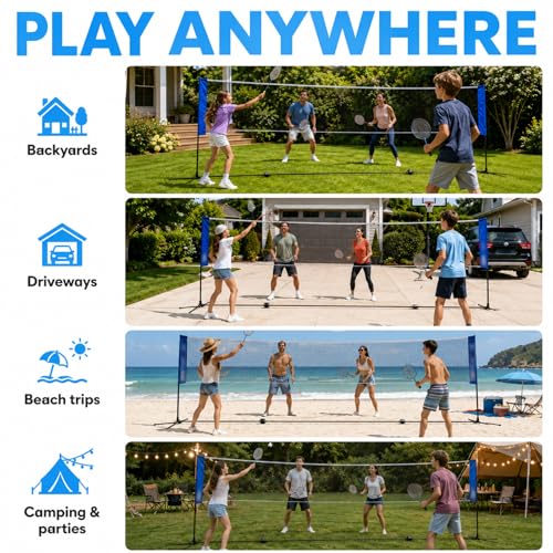 20" Portable Badminton Net with Carry Bag, Foldable Volleyball + Badminton Sets for Beach, Swimming Pool, Grassland, Backyard