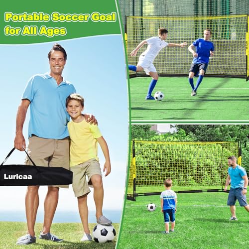Soccer Goal, 12×6 ft /16×7 ft Portable Soccer Goals Net for Backyard, Quick Setup Training Equipment with 1 Carry Bag, 4 Ground Nails, 12 Training Cones - color: 16×7FT Black