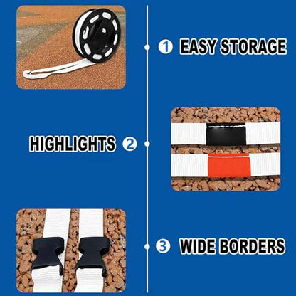 Badminton Court Boundary Lines - 240x528 Inch Training Marker Set for Tennis, Basketball, and Volleyball, Portable Sports Court Equipment for Kids and Adults, Boundary Markers for Outdoor Games