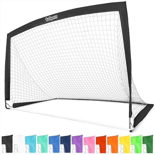 GoSports Portable Soccer Goals for Kids - 13 Color Options - Choose 4 x 3 ft or 6 x 4 ft - Team Tone Pop Up Nets for Backyard - color: Black, style: 6 ft x 4 ft
