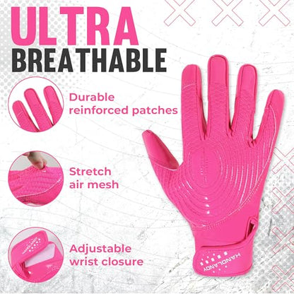 HANDLANDY Youth Football Gloves, Kids Sticky Receiver Gloves,Super Grip Football Glove Best Gift for Boys,Girls - color: Pink, size: X-Small-Youth