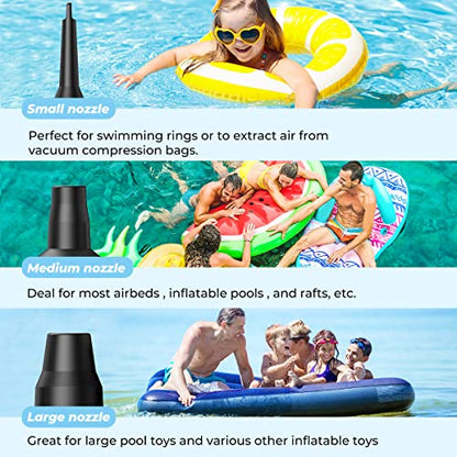 Dr.Meter Air Pump for Inflatables, 4000mAh Rechargeable Air Mattress Pump with 3 Nozzles, Quick-Fill Inflator Deflator Portable Air Pump for Inflatable Pool Floats Raft Bed Boat - style: HT-425