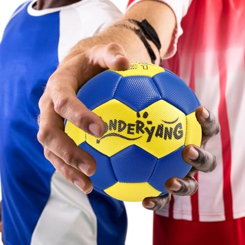 Handball Ball with Pump Needle PU Blue and Yellow Hand Ball Balls Single Handball Attractive and Durable Design for Youth League Game Training Practice - size: 5.9 Inch，Size1