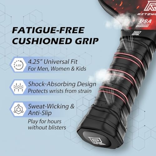USAPA Approved Pickleball Paddles Set of 4 - T-300 Carbon Fiber Hybrid for Soft Touch & Control - Quiet Lightweight Core - Complete Starter Kit with Bag & Balls for Family & Beginners