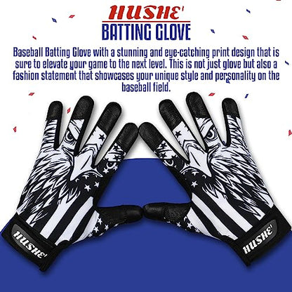 Hushe' American Flag Batting Gloves & Softball Gloves USA Flag Baseball Batting Gloves Youth Kids Baseball Batting Glove for Youth Men Adult & Unisex. - color: Black Eagle, size: Youth Large