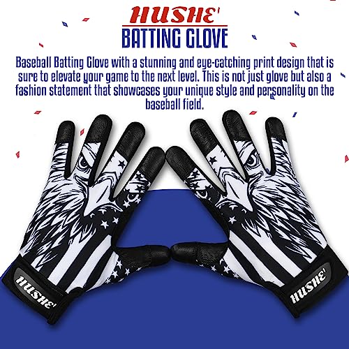 Hushe' American Flag Batting Gloves & Softball Gloves USA Flag Baseball Batting Gloves Youth Kids Baseball Batting Glove for Youth Men Adult & Unisex. - color: Black Eagle, size: Youth X-Large