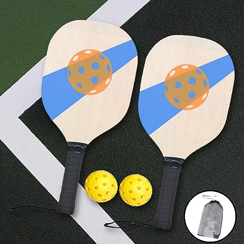 Wooden Set with Cushion Grip Beginner Racket 40cm Long 19cm Wide 2 Paddles 2 s Portable